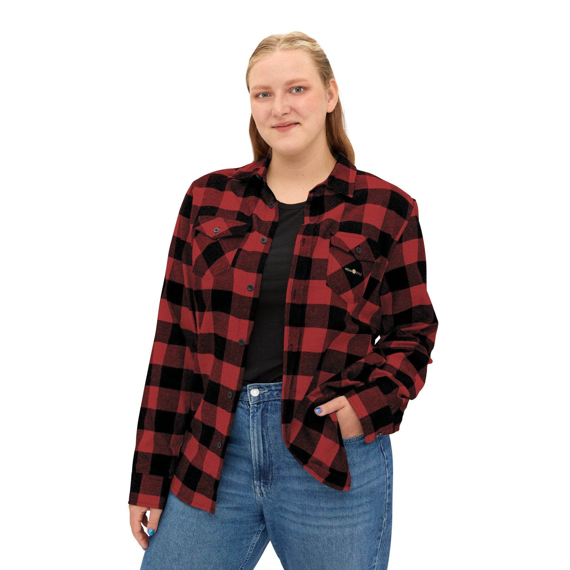 Red Plaid Women Luxury Flannel Shirt - IVORYNN