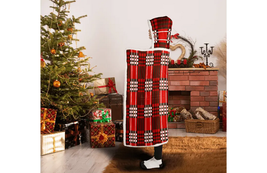 Red Velvet Plaid Very Warm Hooded Blanket - IVORYNN