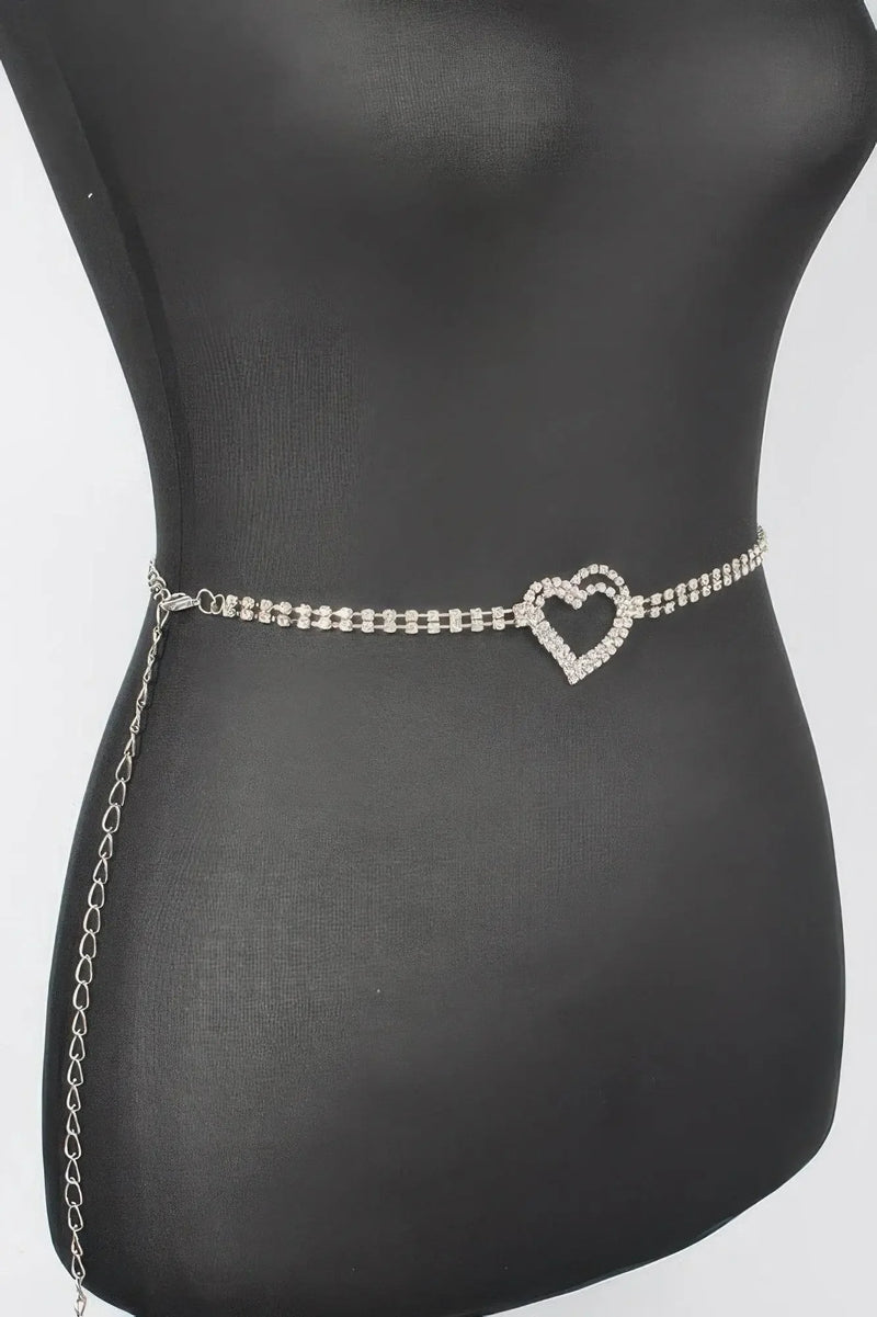 Rhinestone Heart Chain Belt - IVORYNN