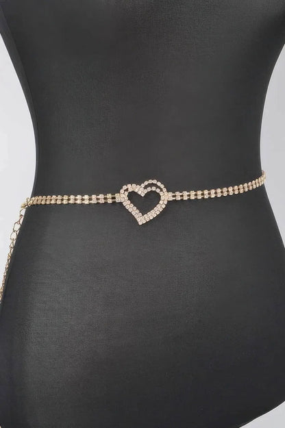 Rhinestone Heart Chain Belt - IVORYNN