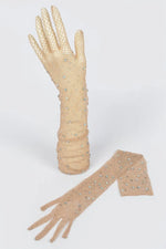 Rhinestone Mesh Long Gloves - IVORYNN
