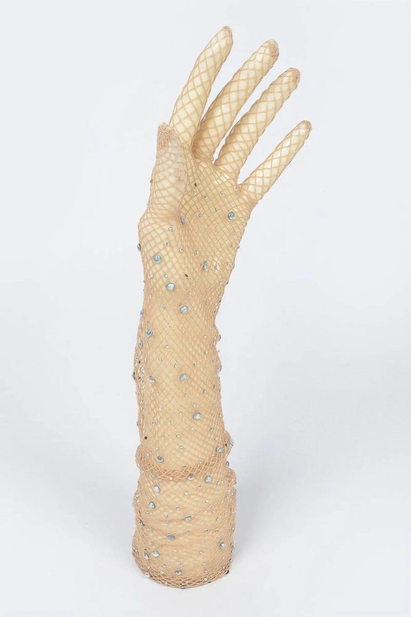 Rhinestone Mesh Long Gloves - IVORYNN