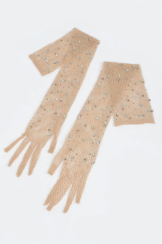 Rhinestone Mesh Long Gloves - IVORYNN