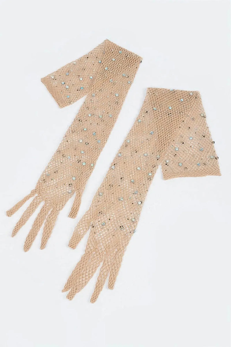 Rhinestone Mesh Long Gloves - IVORYNN