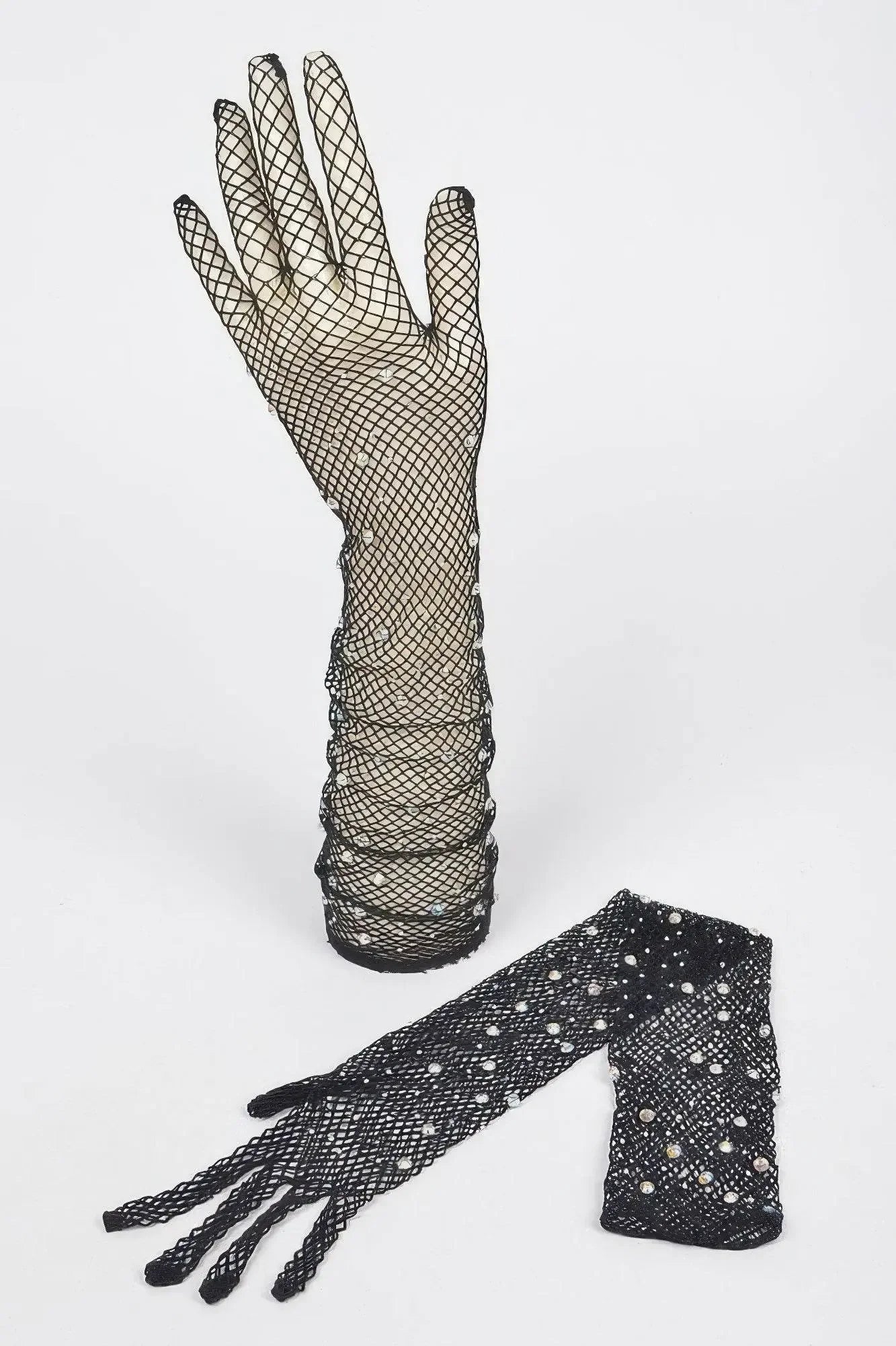 Rhinestone Mesh Long Gloves - IVORYNN