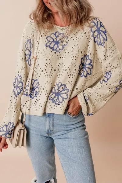 Round Neck Long Sleeve Knitted Sweatshirt - IVORYNN