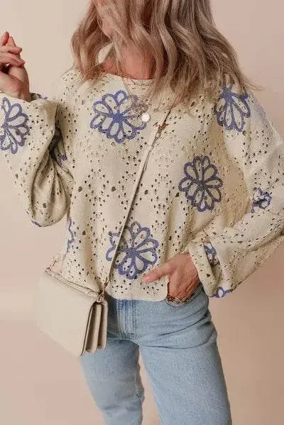 Round Neck Long Sleeve Knitted Sweatshirt - IVORYNN