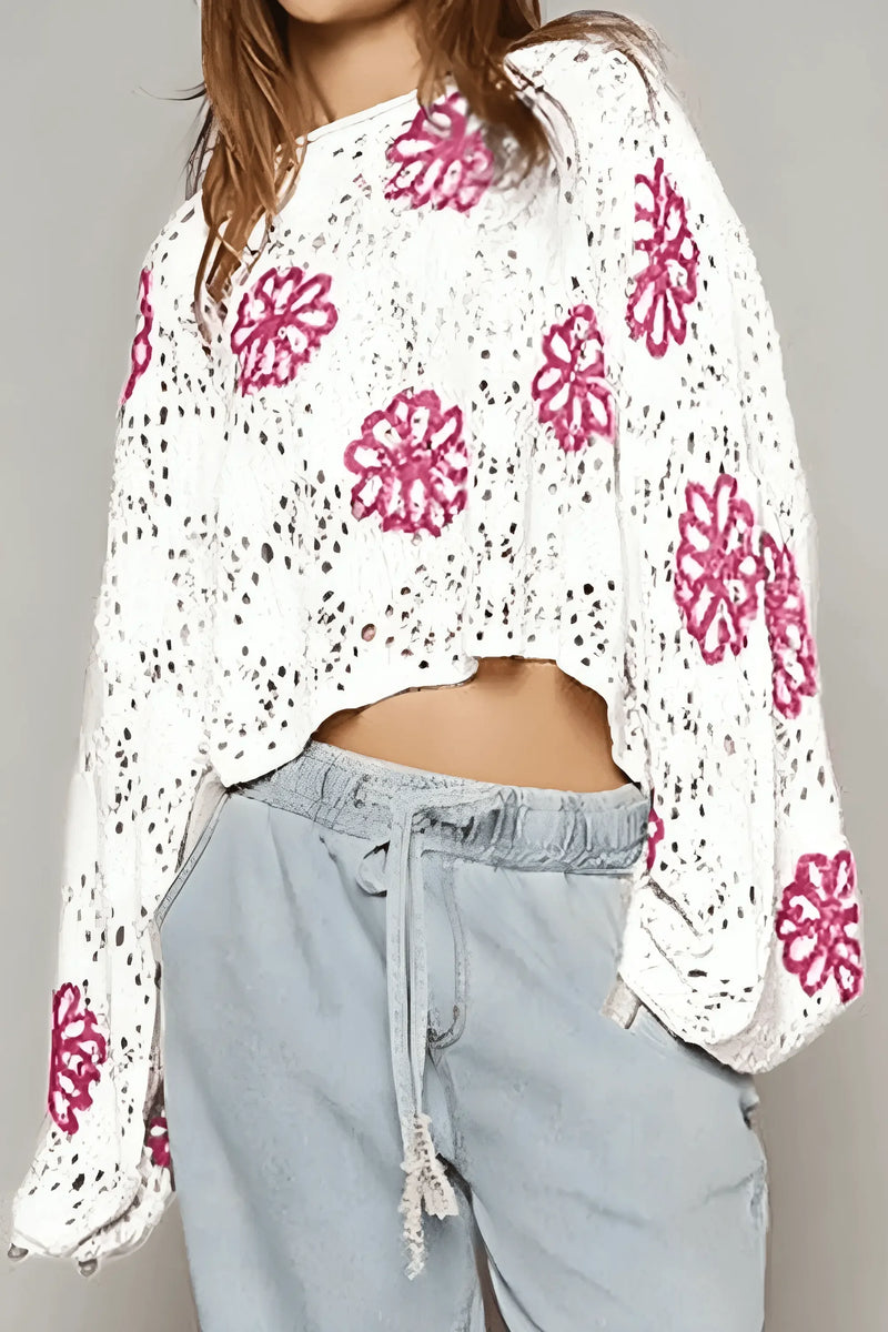 Round Neck Long Sleeve Knitted Sweatshirt - IVORYNN