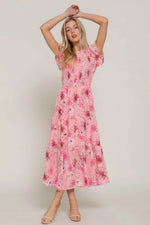 Ruffl Slv Smocked Floral Pinky Dresss - IVORYNN