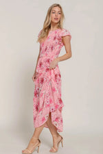 Ruffl Slv Smocked Floral Pinky Dresss - IVORYNN