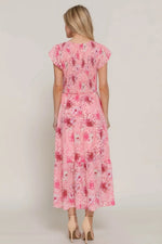 Ruffl Slv Smocked Floral Pinky Dresss - IVORYNN