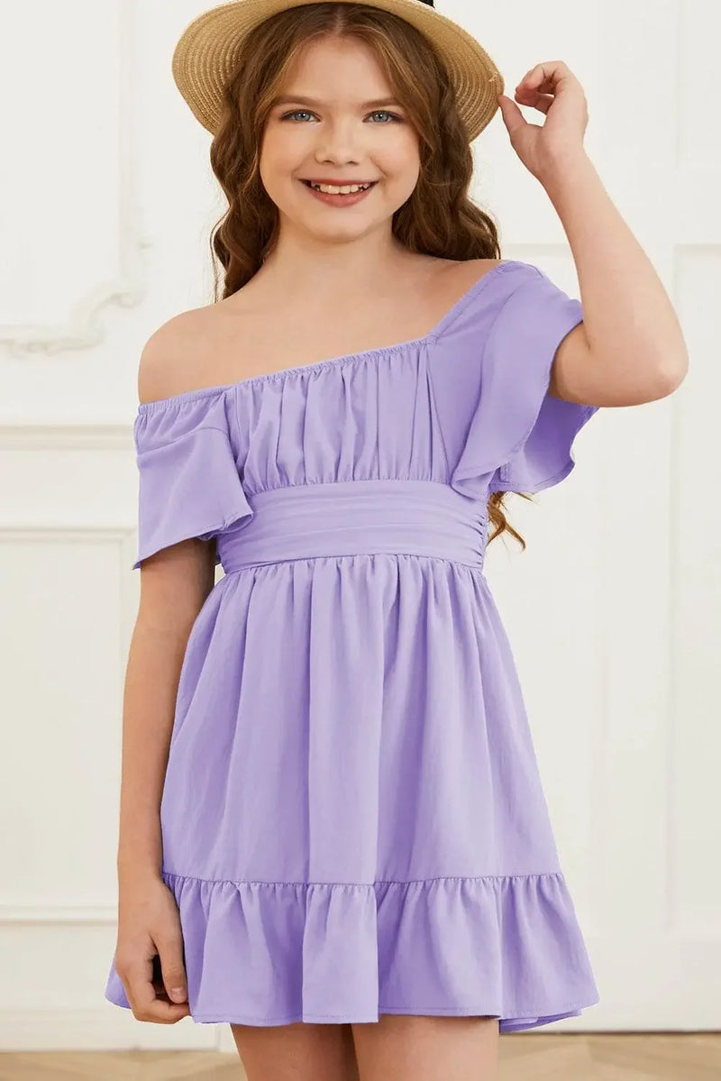 Ruffle Hem Tie-Back Flutter Sleeve Dress - IVORYNN