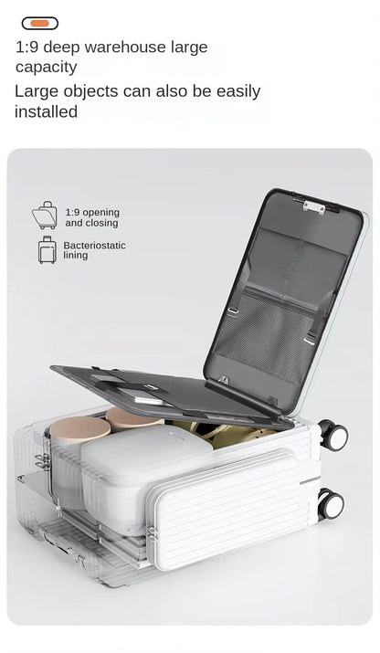Three-Opening Multi-Functional Travel Gray Luggage
