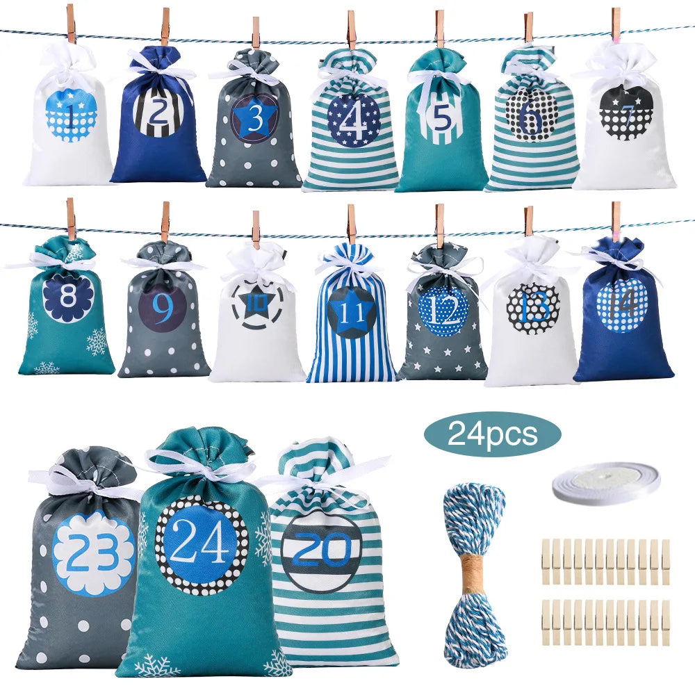 24Pcs Christmas Advent Calendar Bag set