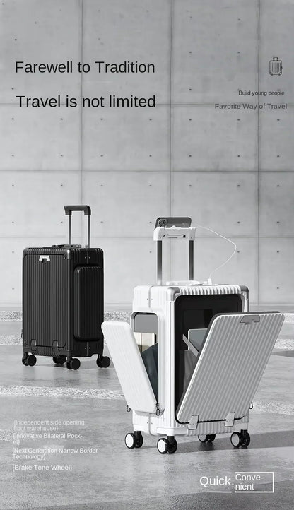 Three-Opening Multi-Functional Travel Gray Luggage