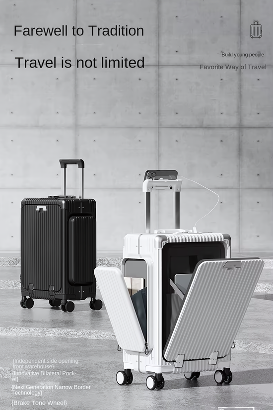 Three-Opening Multi-Functional Travel Gray Luggage
