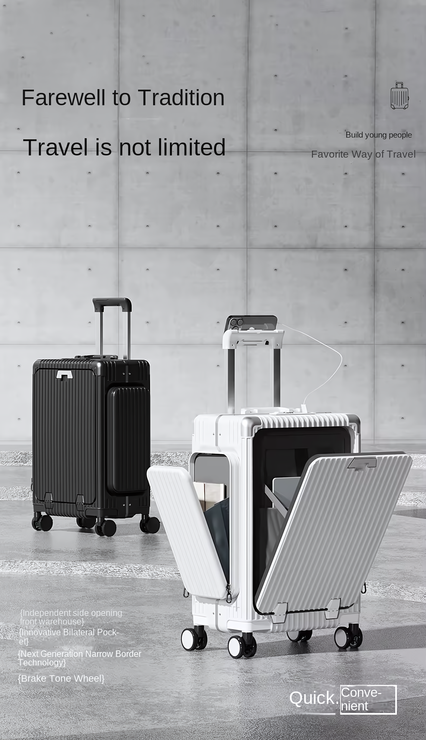Three-Opening Multi-Functional Travel White Luggage