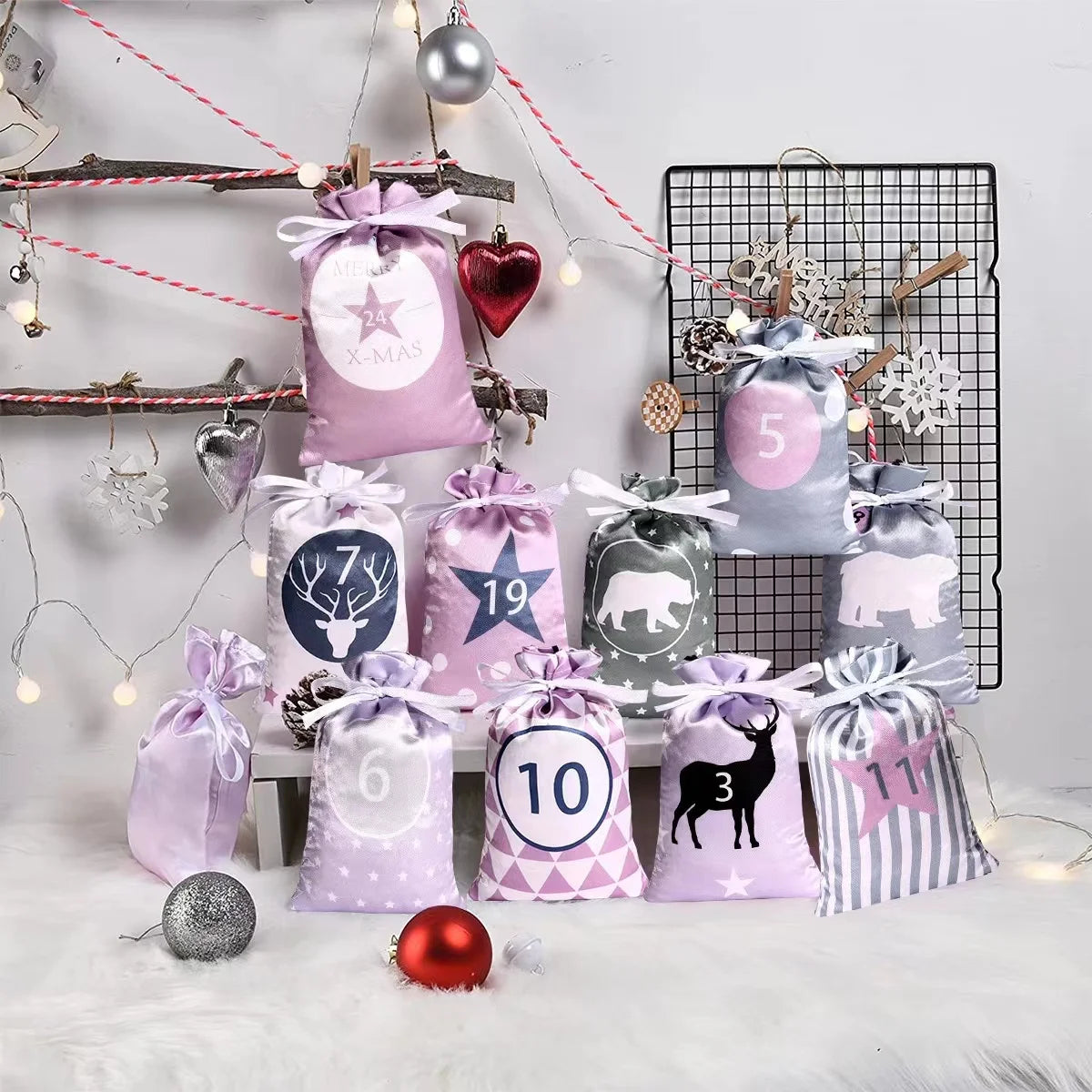 24Pcs Christmas Advent Calendar Bag set
