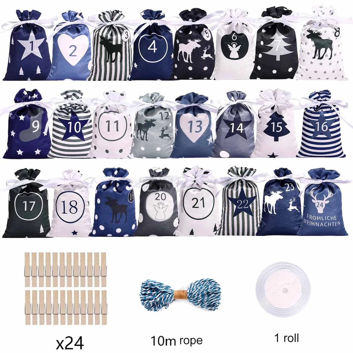 24Pcs Christmas Advent Calendar Bag set