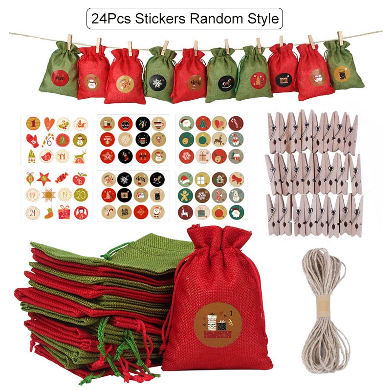 24Pcs Christmas Advent Calendar Bag set