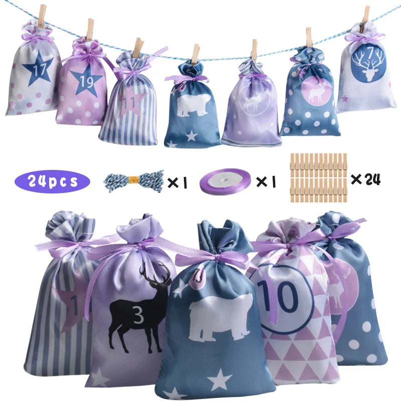 24Pcs Christmas Advent Calendar Bag set
