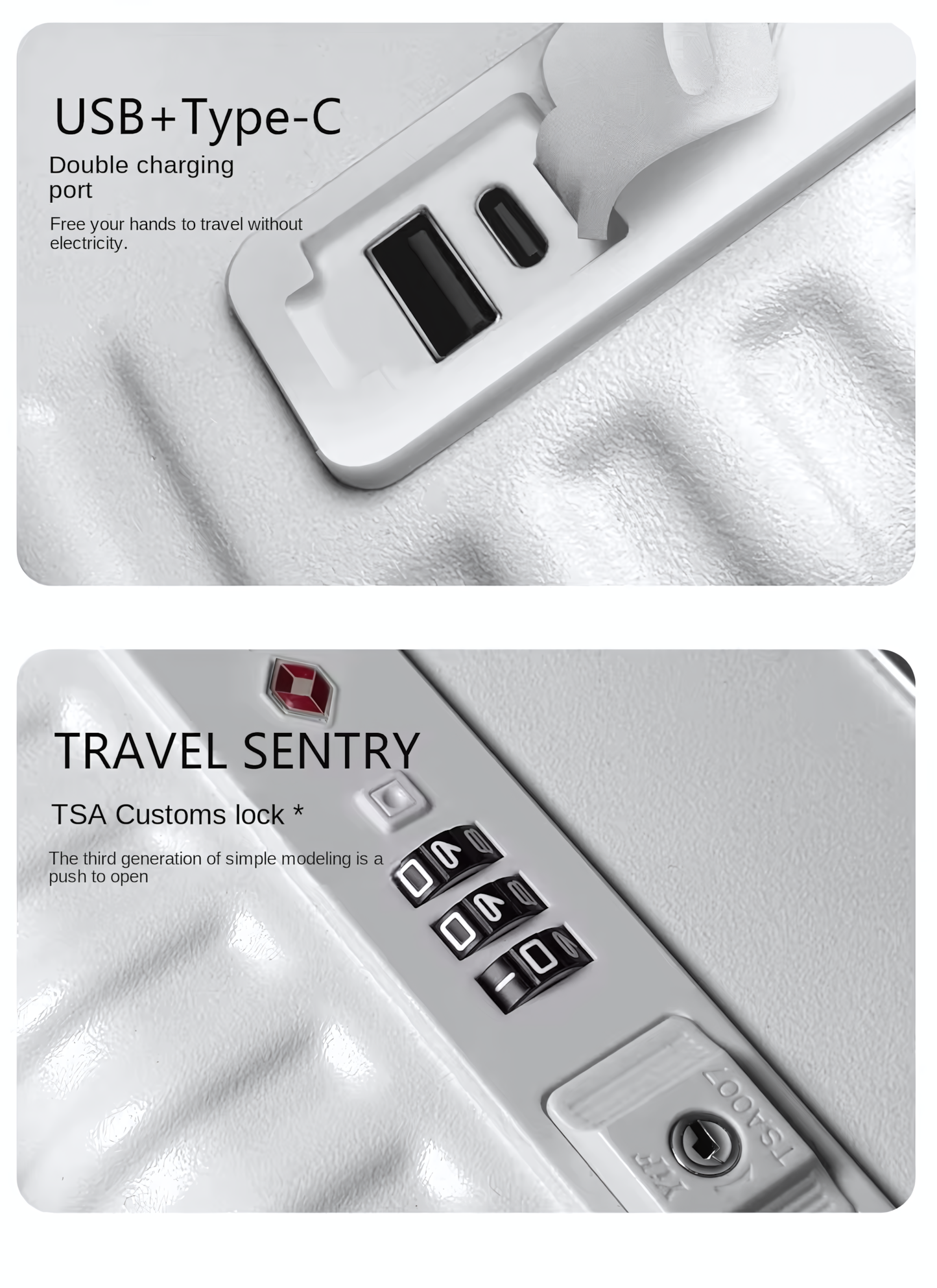Three-Opening Multi-Functional Travel White Luggage