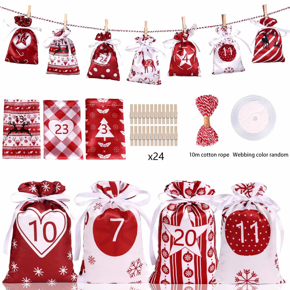 24Pcs Christmas Advent Calendar Bag set