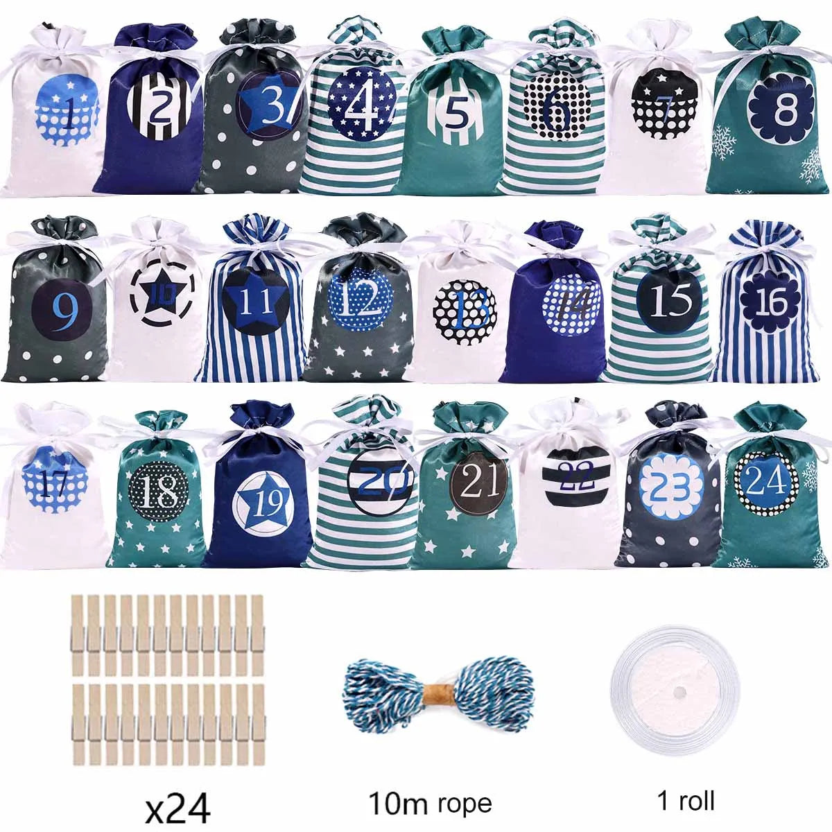 24Pcs Christmas Advent Calendar Bag set