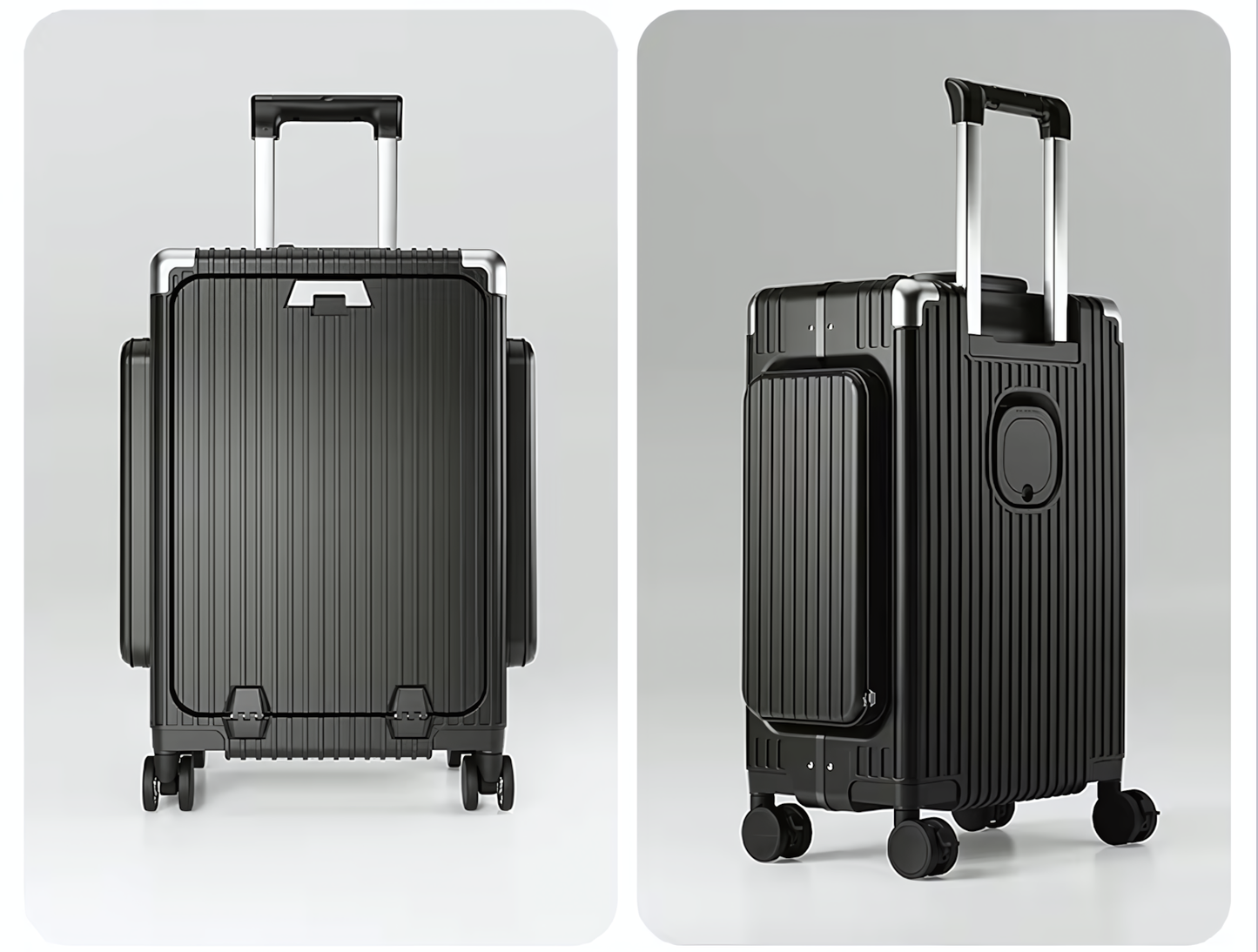 Three-Opening Multi-Functional Travel Black Luggage