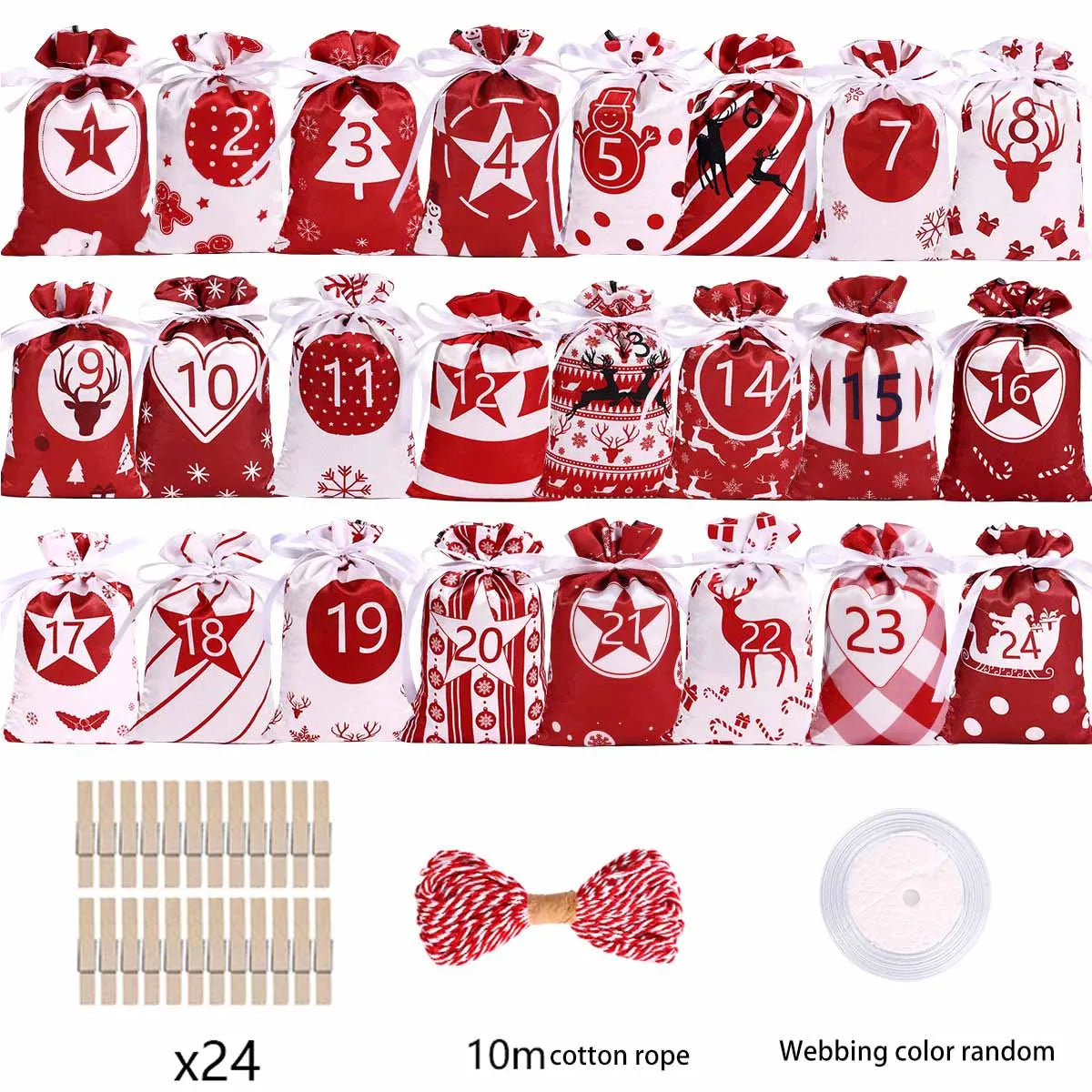 24Pcs Christmas Advent Calendar Bag set