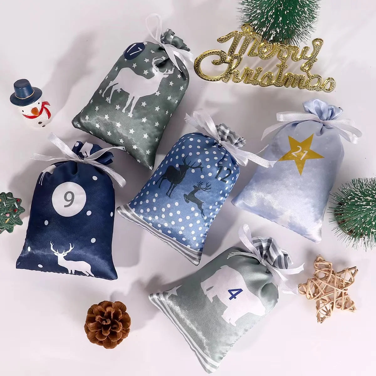 24Pcs Christmas Advent Calendar Bag set