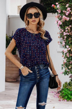 Scoop Neck Polka Dot Batwing Sleeve Blouse - IVORYNN