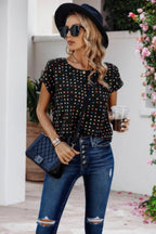 Scoop Neck Polka Dot Batwing Sleeve Blouse - IVORYNN