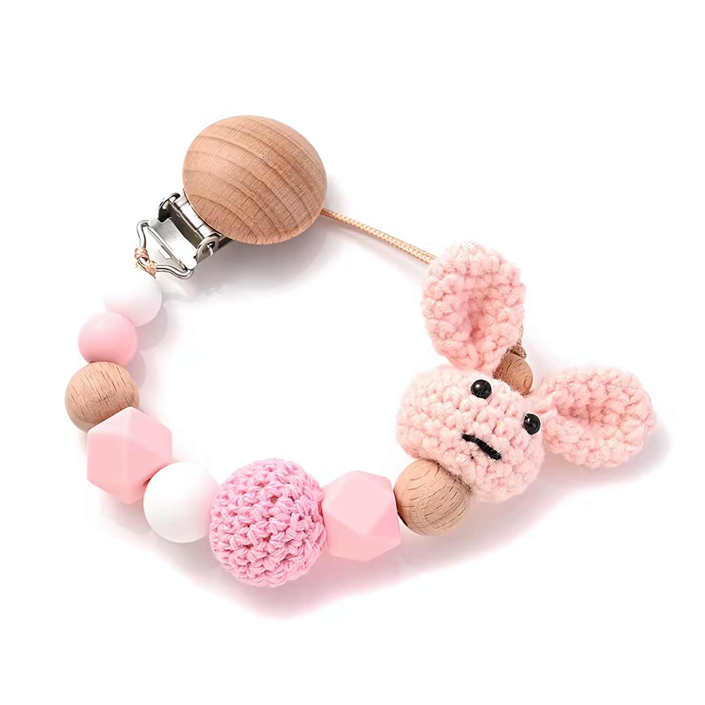 Baby Pink Wooden Pacifier Clip