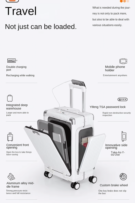 Three-Opening Multi-Functional Travel Gray Luggage
