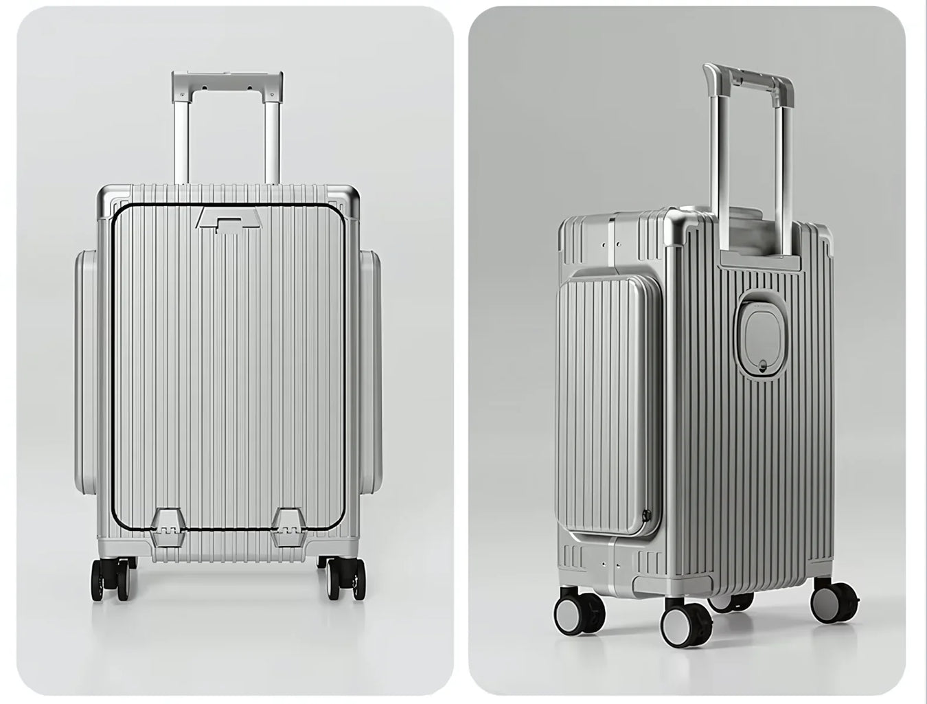 Three-Opening Multi-Functional Travel Silver Luggage