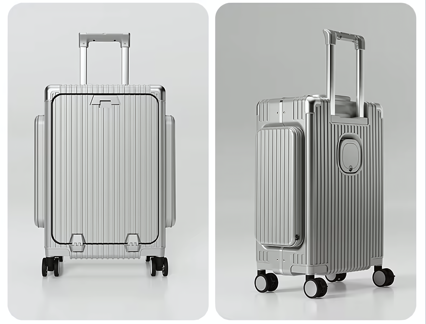 Three-Opening Multi-Functional Travel Silver Luggage