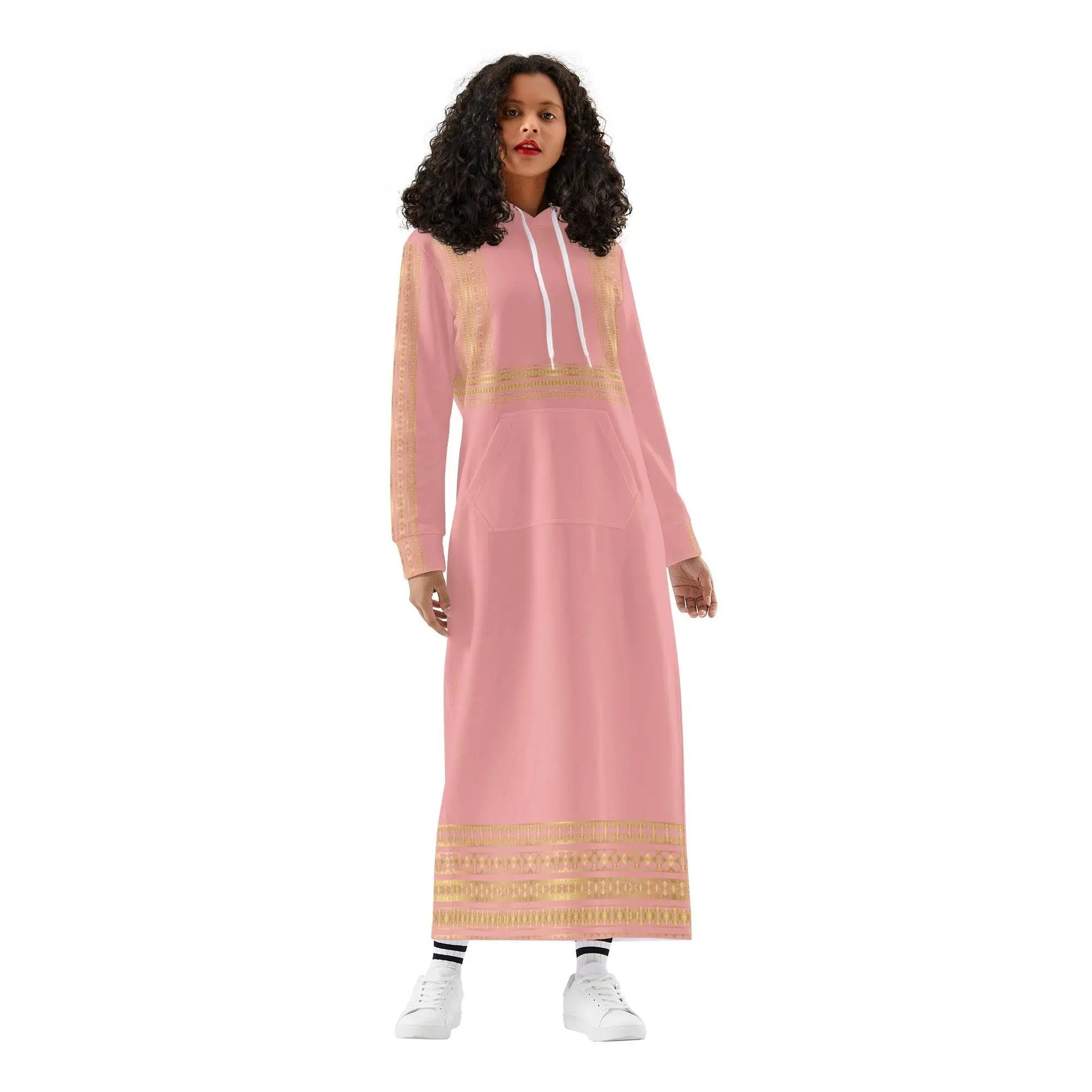 Shimmering Blush Casual Long Hoodie Dress - IVORYNN