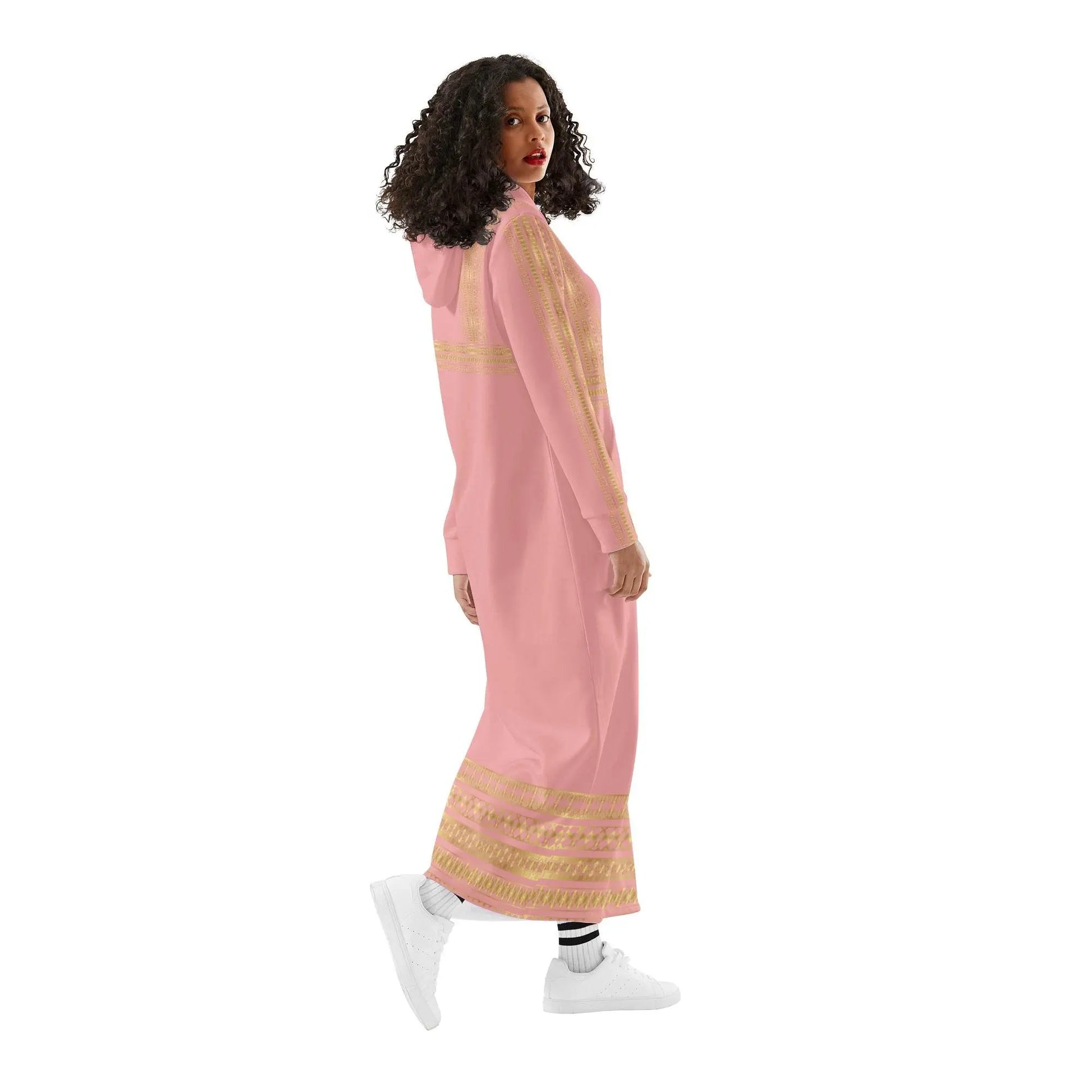 Shimmering Blush Casual Long Hoodie Dress - IVORYNN