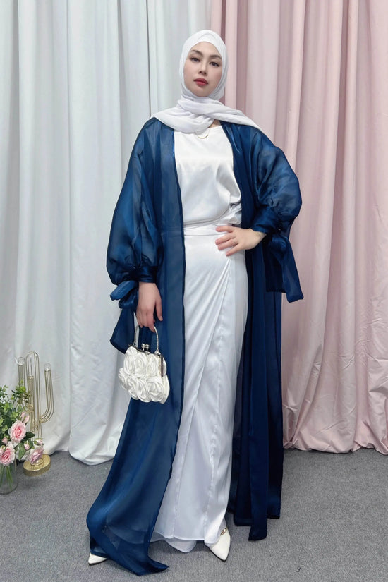 Shinny Women Open Abaya With Ribbon Cuff - IVORYNN