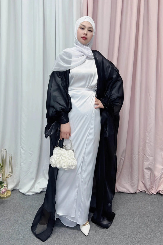 Shinny Women Open Abaya With Ribbon Cuff - IVORYNN