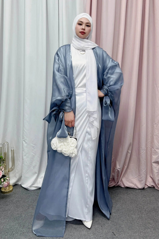 Shinny Women Open Abaya With Ribbon Cuff - IVORYNN