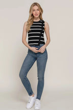 Sleeveless Diagonal Shape Stripe Spring Black Sweater - IVORYNN