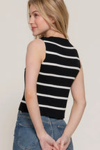 Sleeveless Diagonal Shape Stripe Spring Black Sweater - IVORYNN