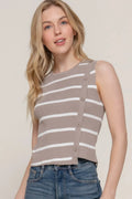 Sleeveless Diagonal Shape Stripe Spring Nude Sweater - IVORYNN