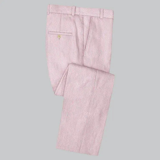 Slim Fit Two-Button Seersucker Pink Suit Set - IVORYNN