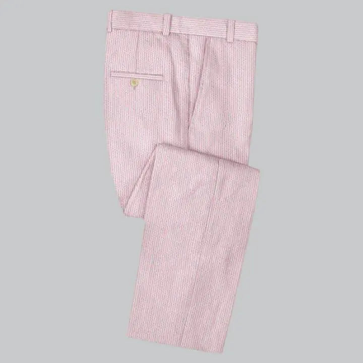 Slim Fit Two-Button Seersucker Pink Suit Set - IVORYNN