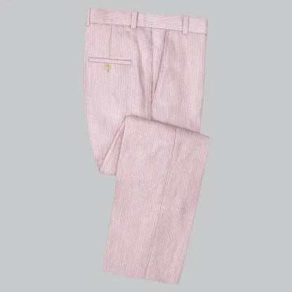 Slim Fit Two-Button Seersucker Pink Suit Set - IVORYNN