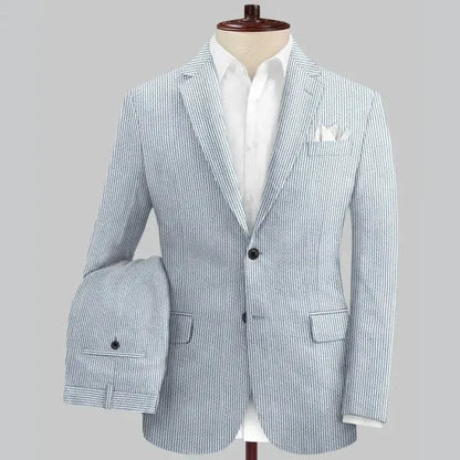 Slim Fit Two-Button Seersucker Roman Silver Suit Set - IVORYNN