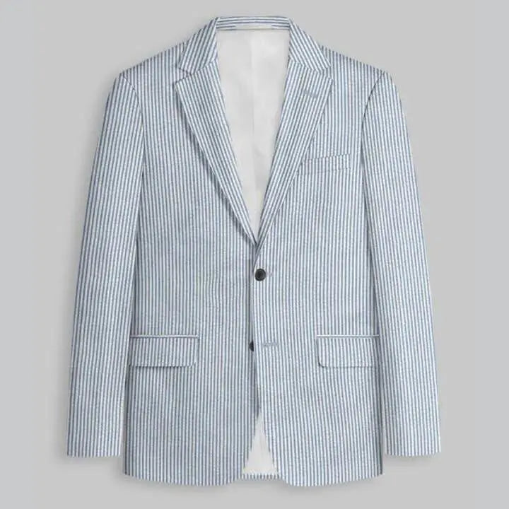 Slim Fit Two-Button Seersucker Roman Silver Suit Set - IVORYNN